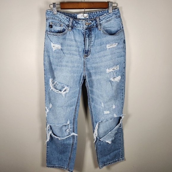 KanCan Denim - Kancan Pants Womens 7 / 27 Denim Jeans Distressed Bobbie High Rise Straight Crop
